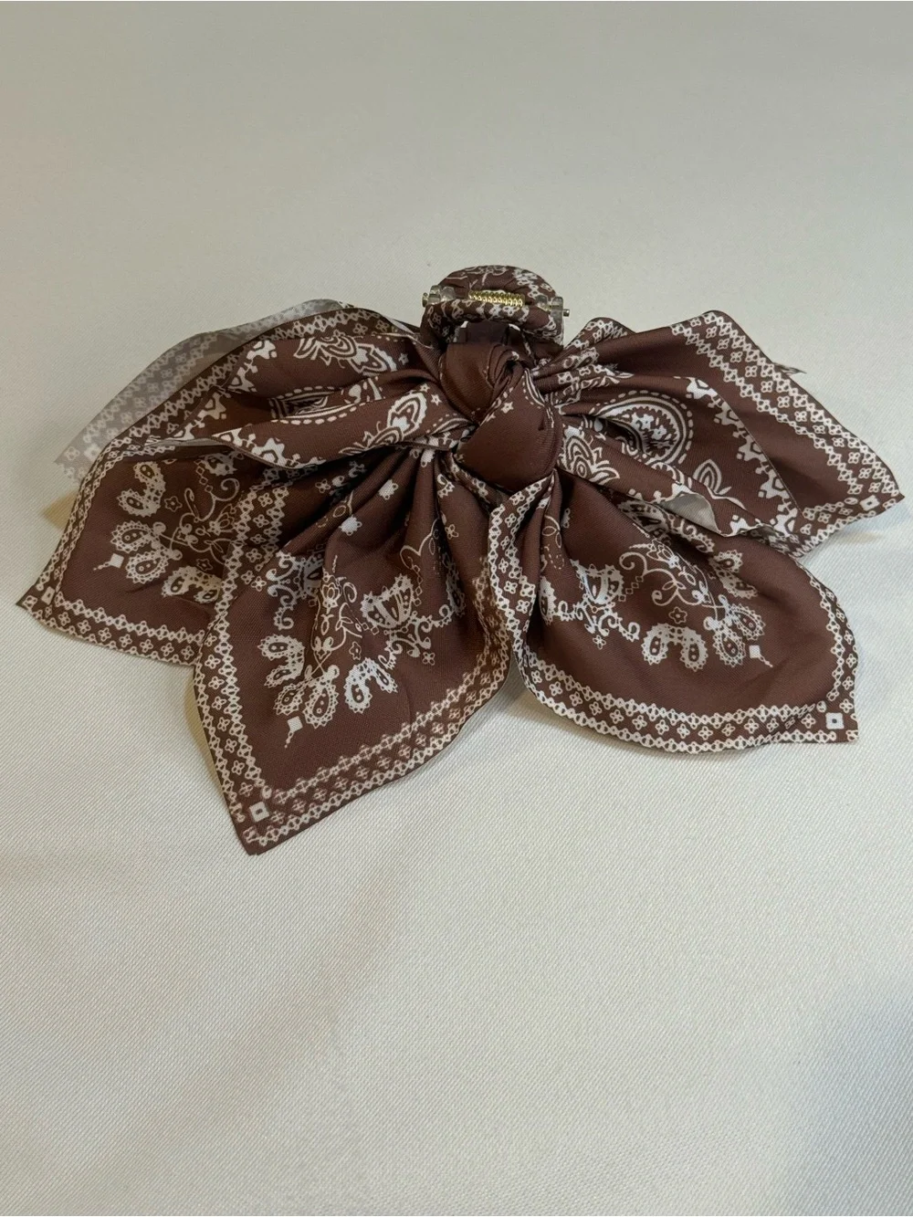 Brown Bandana Paisley Fabric Bow Claw Clip Hair Accessory 4” Boho Cowgirl NWOT